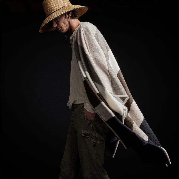 james perse Recycled Cashmere Multi Striped Poncho Beige Mix