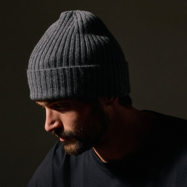 James Perse Recycled Cashmere Ribbed Beanie Grey Felt