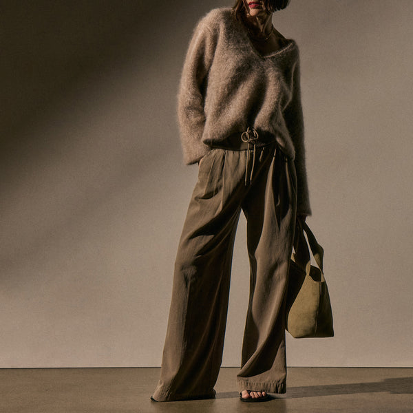 James Perse Ribbed Waist Wide Leg Pant Fawn Pigment