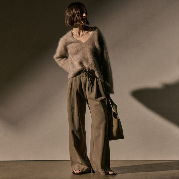 james perse Ribbed Waist Wide Leg Pant Fawn Pigment