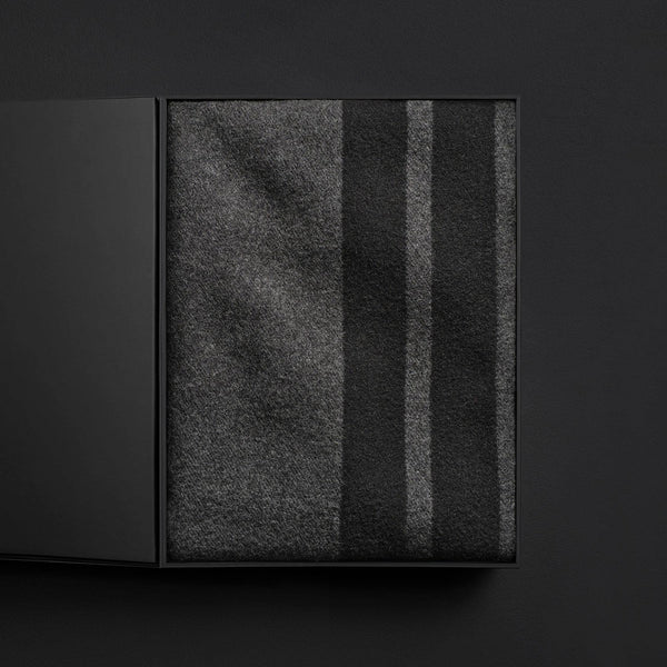 james perse Sarti Stripe Soft Wool Blanket Gift Box Black/Lead