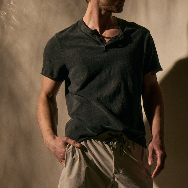 James Perse Slub Jersey Short Sleeve Henley Magma Pigment