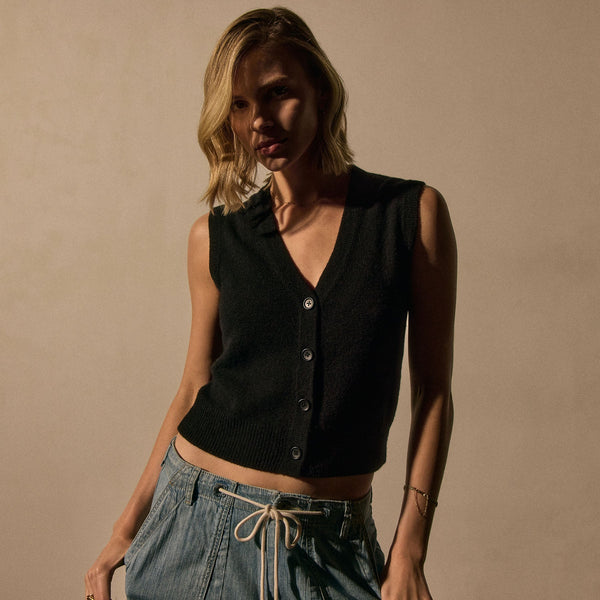 James Perse Soft Featherweight Cashmere Buttoned Vest Black
