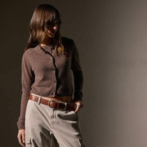 james perse Soft Featherweight Cashmere Cardigan Brown Stone