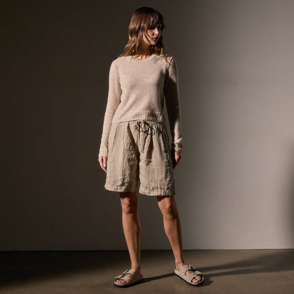 James Perse Soft Featherweight Cashmere Cropped Sweater Light Beige