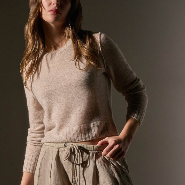 james perse Soft Featherweight Cashmere Cropped Sweater Light Beige