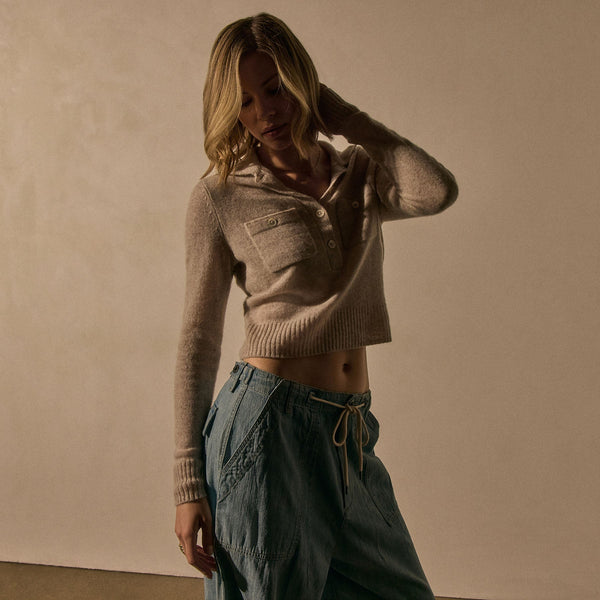 james perse Soft Featherweight Cashmere Polo Light Beige