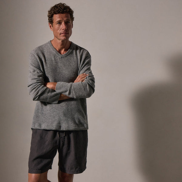 James Perse Soft Featherweight Cashmere V Neck Mid Heather Grey