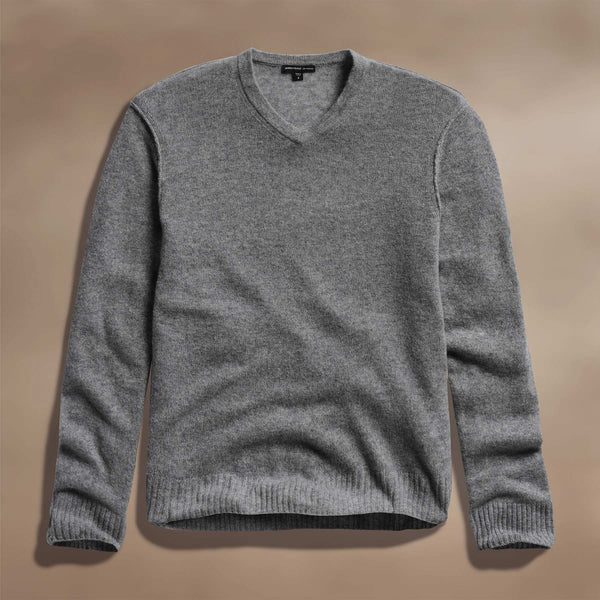 james perse Soft Featherweight Cashmere V Neck Mid Heather Grey