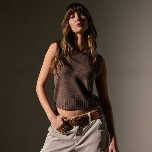 james perse Soft Featherweight Cashmere Vest Brown Stone