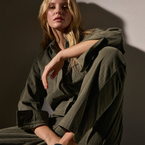 James Perse Stretch Herringbone Jumpsuit Army Green Pigment