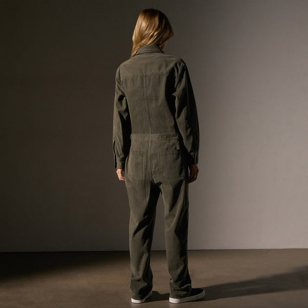 James Perse Stretch Herringbone Jumpsuit Army Green Pigment