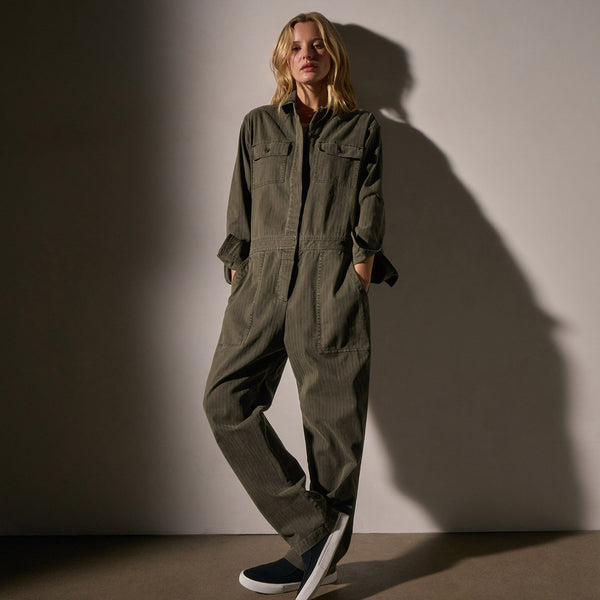 james perse Stretch Herringbone Jumpsuit Army Green Pigment