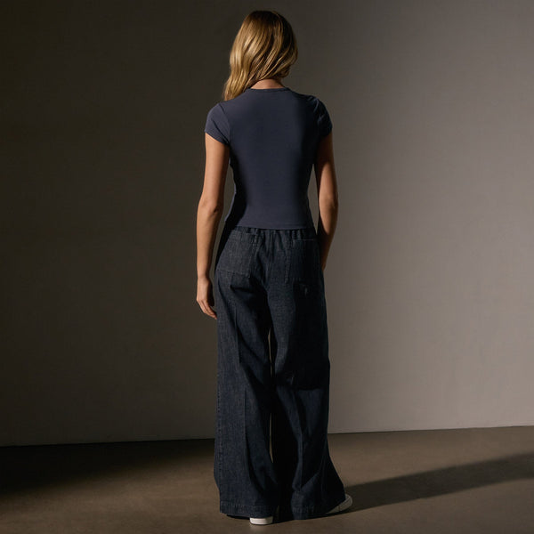 James Perse Stretch Lotus Deep V Short Sleeve Tee Blue Noir