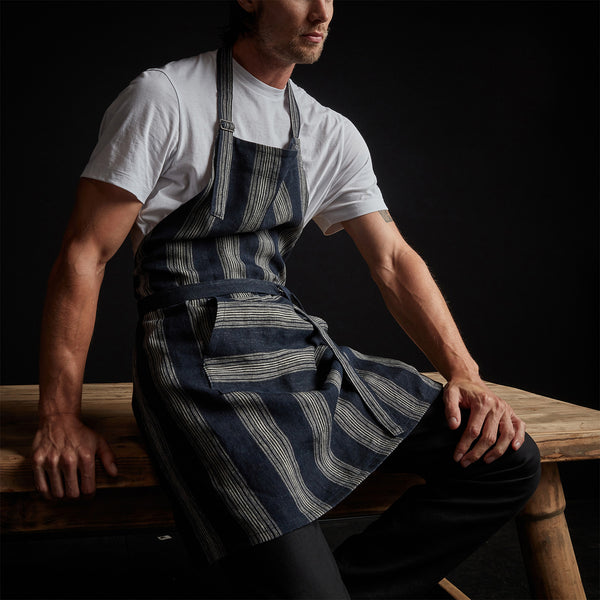 James Perse Stripe Chef's Apron With Pocket Navy Stripe