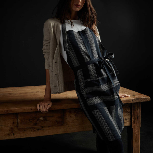 James Perse Stripe Chef's Apron With Pocket Navy Stripe