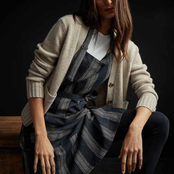 James Perse Stripe Chef's Apron With Pocket Navy Stripe