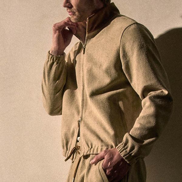 James Perse Suede Trimmed Track Jacket Natural/Tobacco