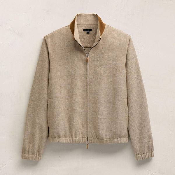 james perse Suede Trimmed Track Jacket Natural/Tobacco