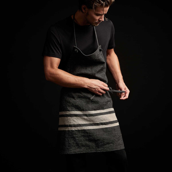 James Perse Three Stripe Chef's Apron Black/ Natural