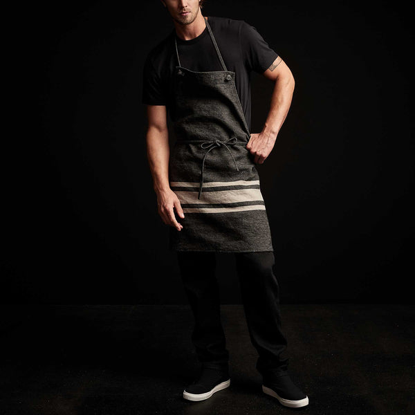 james perse Three Stripe Chef's Apron Black/ Natural