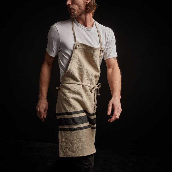 james perse Three Stripe Chef's Apron Natural/Black