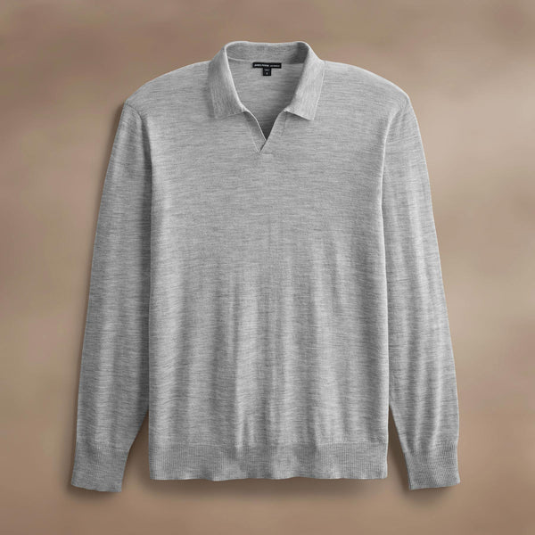 james perse Ultrafine Cashmere Open Polo Light Heather Grey