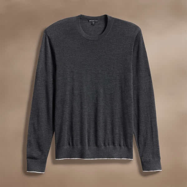james perse Ultrafine Cashmere Tipped Crew Coal/Light Heather Grey