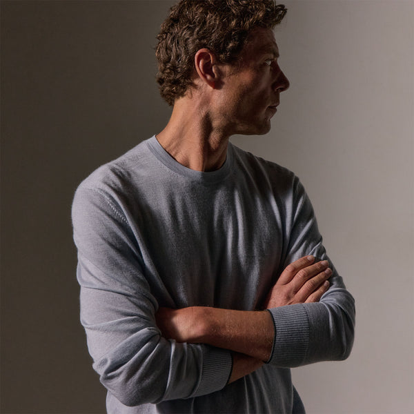 James Perse Ultrafine Cashmere Tipped Crew Grey Sky/Coal