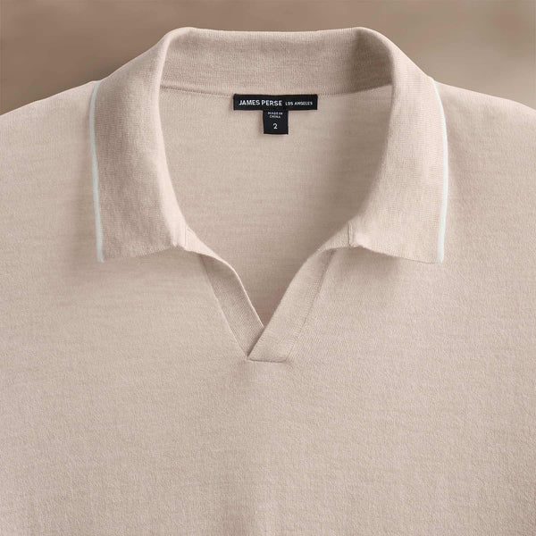 James Perse Ultrafine Cashmere Tipped Open Polo Balsa/Ivory