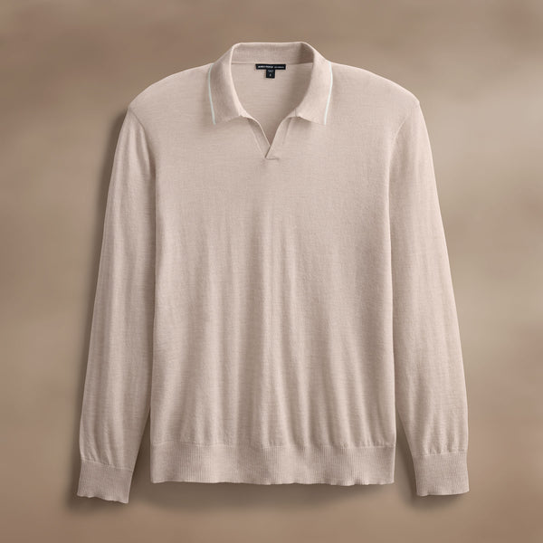 james perse Ultrafine Cashmere Tipped Open Polo Balsa/Ivory