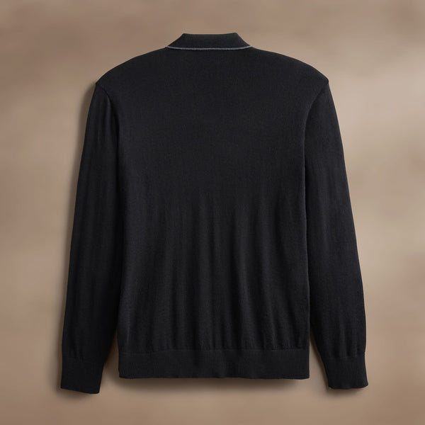 James Perse Ultrafine Cashmere Tipped Open Polo Black/Charcoal