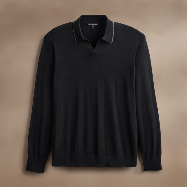 james perse Ultrafine Cashmere Tipped Open Polo Black/Charcoal
