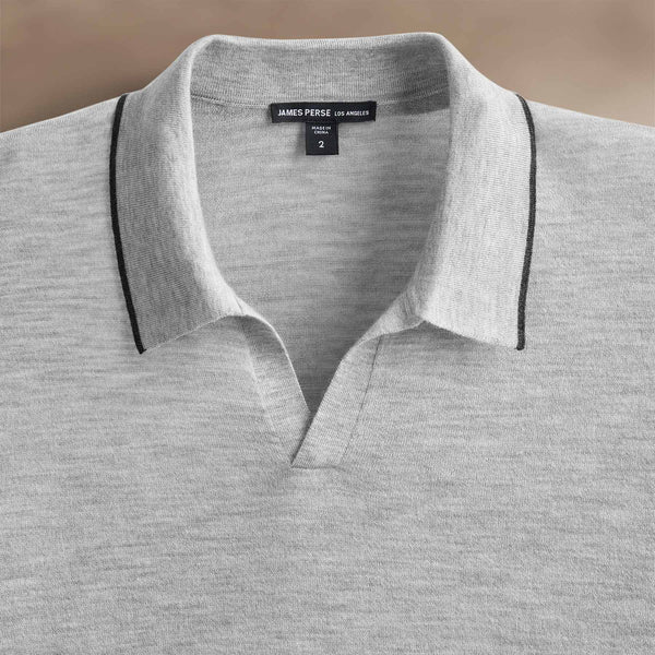 James Perse Ultrafine Cashmere Tipped Open Polo Light Heather Grey/Coal