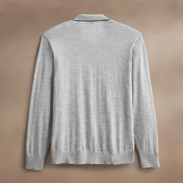 James Perse Ultrafine Cashmere Tipped Open Polo Light Heather Grey/Coal