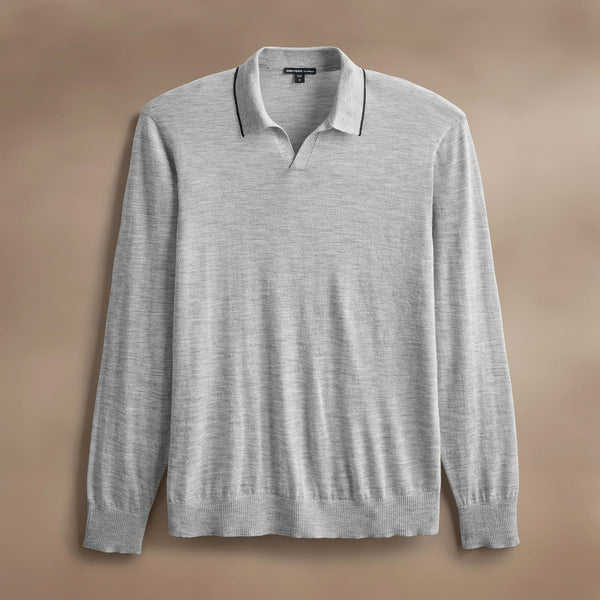 james perse Ultrafine Cashmere Tipped Open Polo Light Heather Grey/Coal