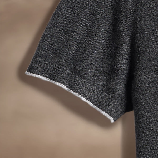 James Perse Ultrafine Cashmere Tipped Polo Coal/Light Heather Grey