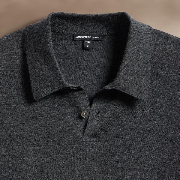 James Perse Ultrafine Cashmere Tipped Polo Coal/Light Heather Grey