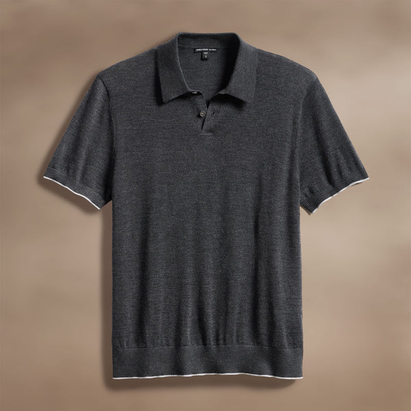 james perse Ultrafine Cashmere Tipped Polo Coal/Light Heather Grey