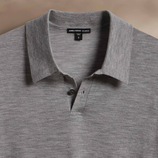 James Perse Ultrafine Cashmere Tipped Polo Light Heather Grey/Coal