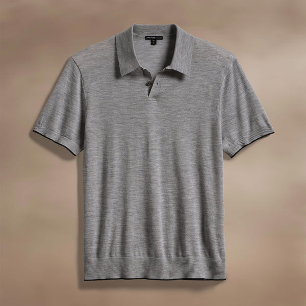 james perse Ultrafine Cashmere Tipped Polo Light Heather Grey/Coal