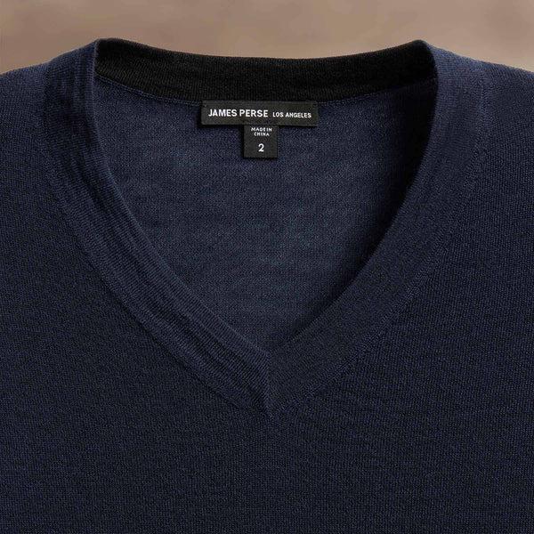 James Perse Ultrafine Cashmere V Neck Sweater Dark Navy