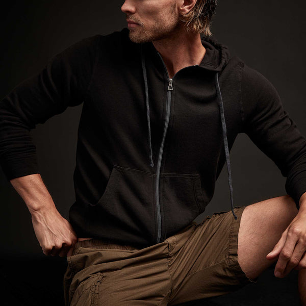 James Perse Vintage French Terry Zip Up Hoodie Black