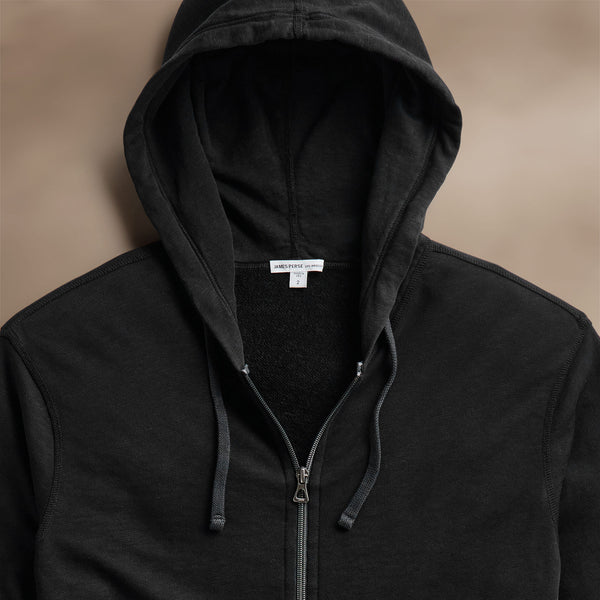 James Perse Vintage French Terry Zip Up Hoodie Black