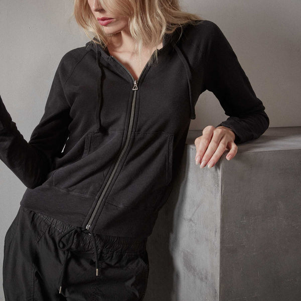 James Perse Vintage French Terry Zip Up Hoodie Black