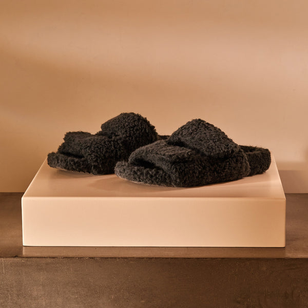 james perse Women's Double Strap Shearling Slide Charcoal