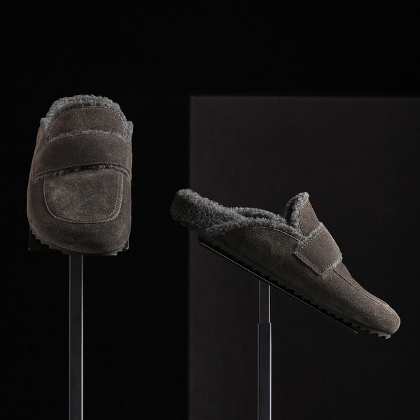 james perse Women's Suede Shearling Loafer Ash/Heather Grey