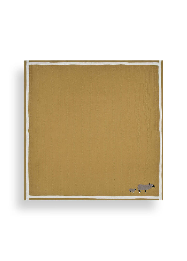 janavi Cable Knit Double Border Baby Blanket in Cashmere