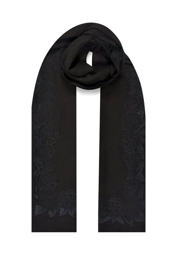 janavi 3 Side Floral Border Stole in Merino