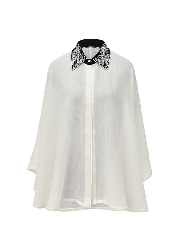 janavi Abstract Stripe Cape in Cashmere